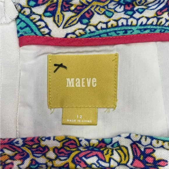 Maeve Anthropologie Turquoise/Pink Floral Print Skirt Linen Blend Size 12 - Picture 6 of 6